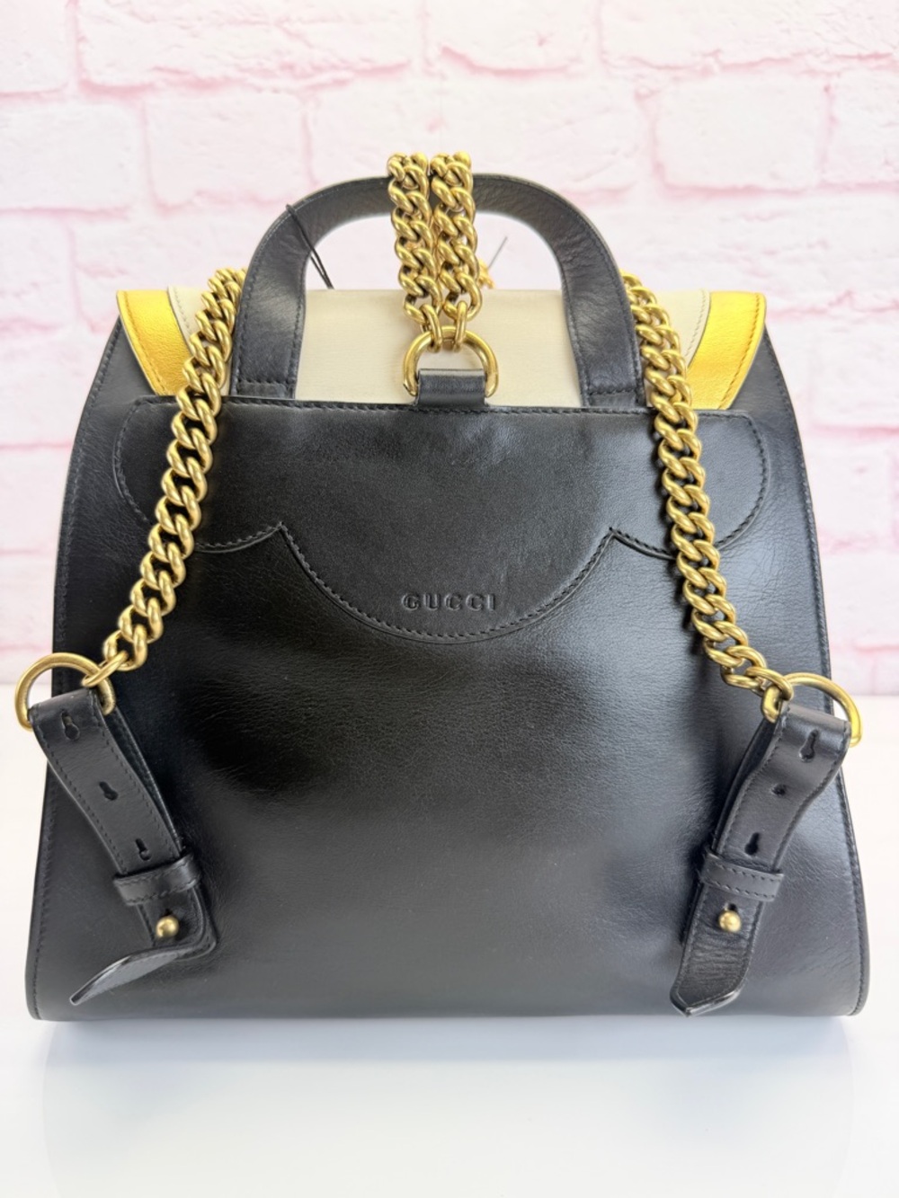 Gucci Queen Margaret Pearl Heart Flap Chain Backpack Black - Picture 4 of 15
